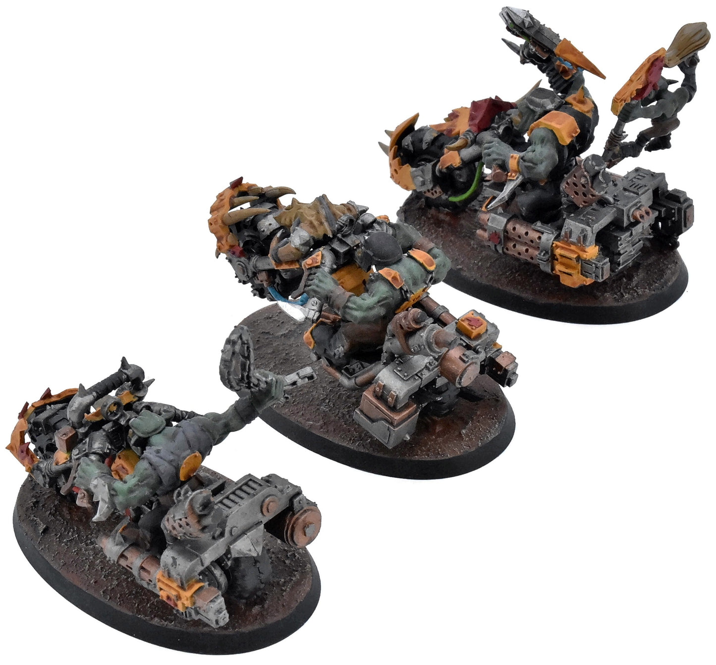 ORKS 3 Ork Warbiker Mob #1 WELL PAINTED Warhammer 40K 2135