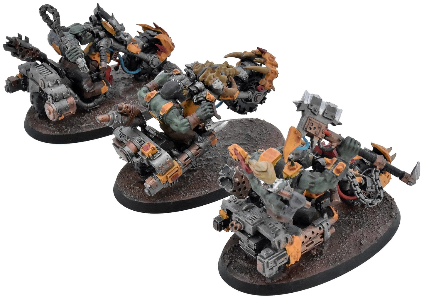 ORKS 3 Ork Warbiker Mob #1 WELL PAINTED Warhammer 40K 2135