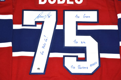 Jakub Dobes Autographed Fanatics Premium Jersey Inscribed 1st Game, 1st Win, 1st Shutout