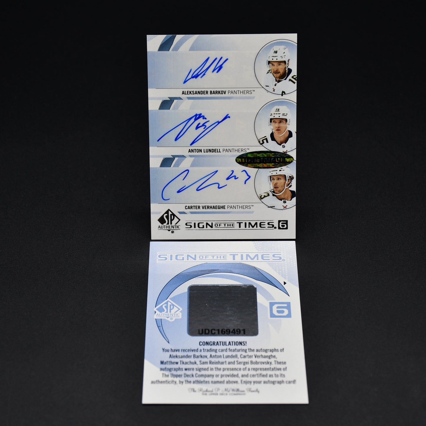 2024-25 Sign of the Times 6 Auto Tkachuk Reinhart Panthers Bobrovsky Barkov ST6-TLA