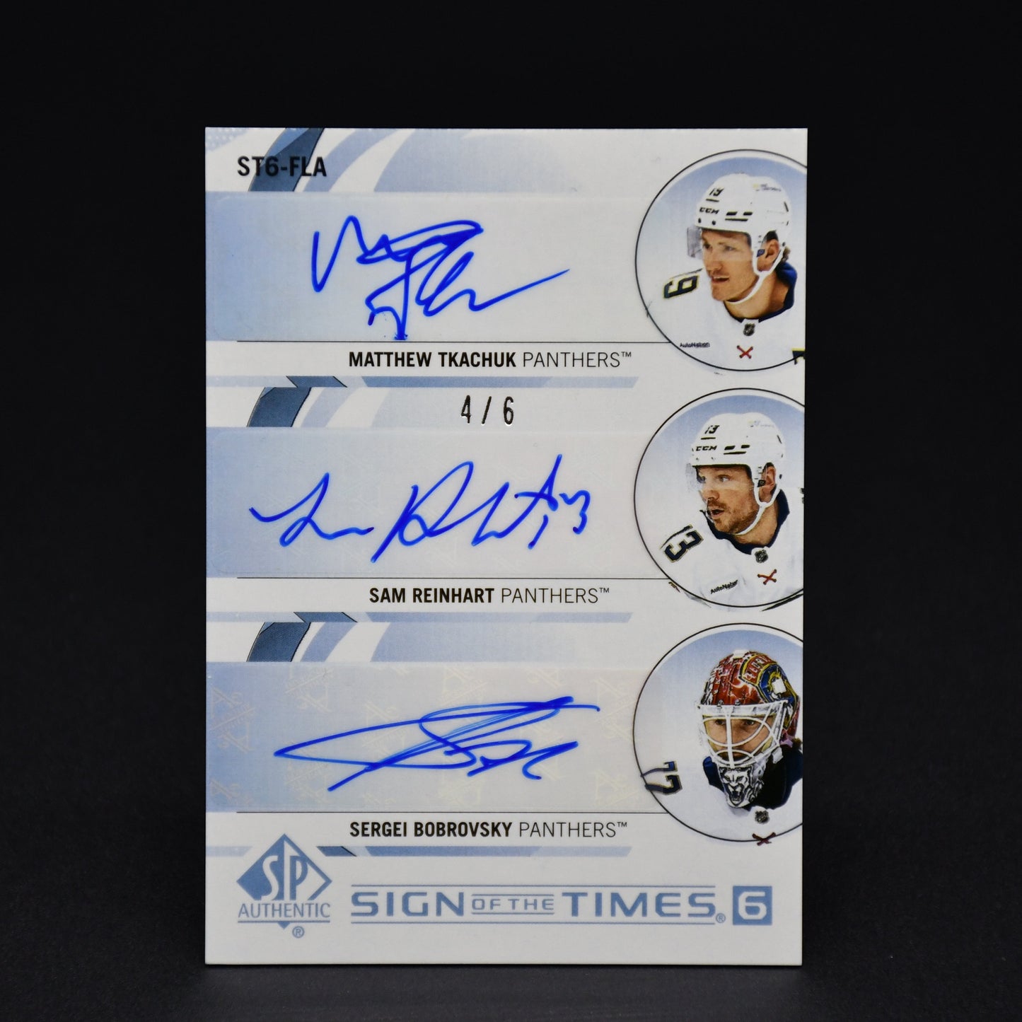 2024-25 Sign of the Times 6 Auto Tkachuk Reinhart Panthers Bobrovsky Barkov ST6-TLA