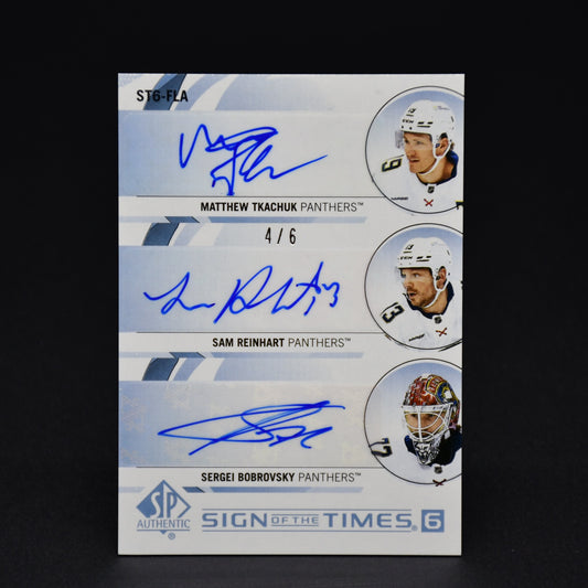 2024-25 Sign of the Times 6 Auto Tkachuk Reinhart Panthers Bobrovsky Barkov ST6-TLA