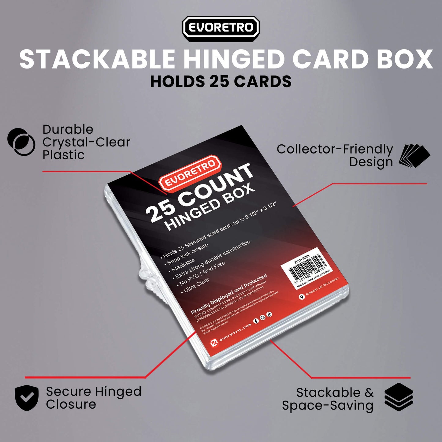 EVORETRO Stackable Hinged Card Box for 25 TCG & Sports Cards