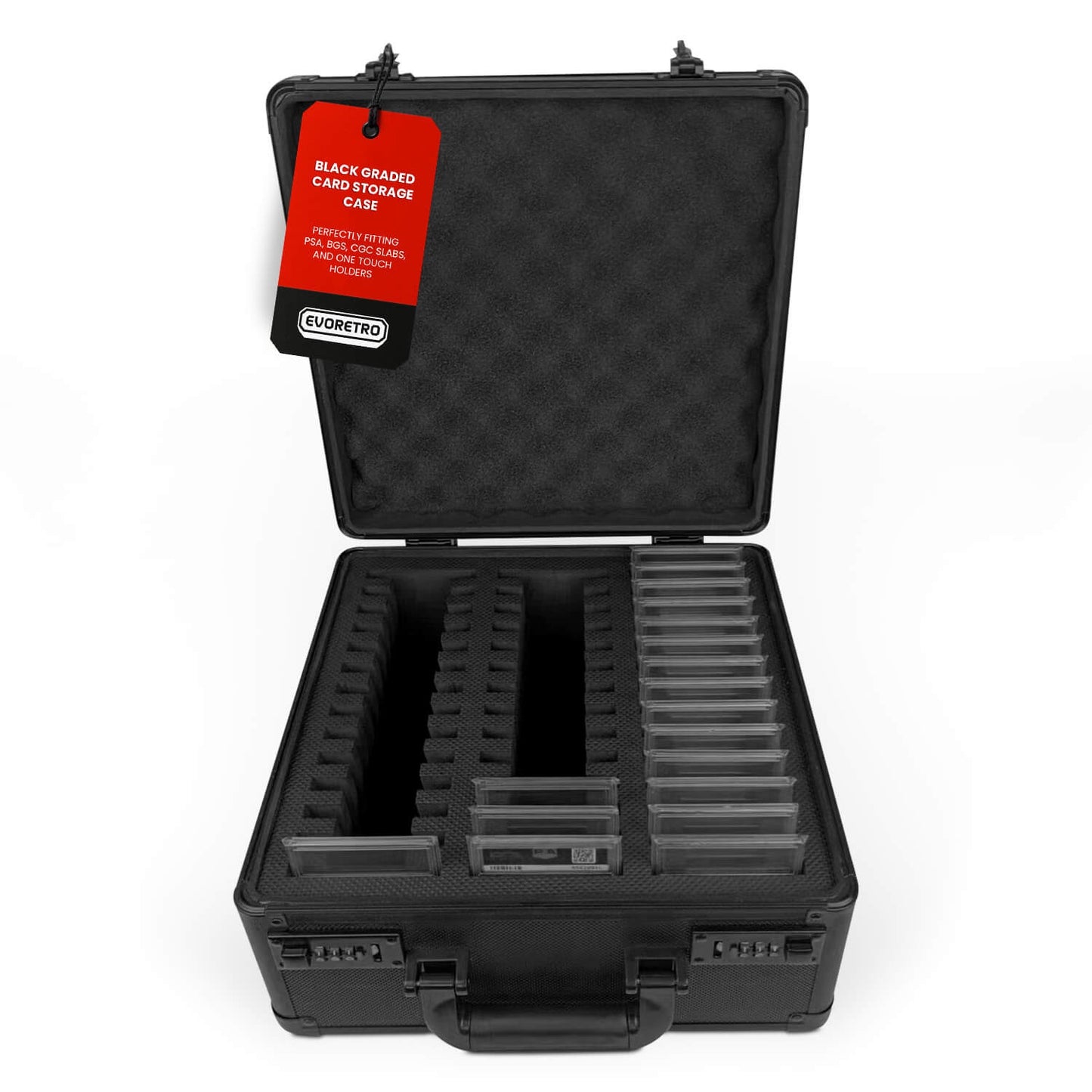 EVORETRO Black Graded Card Storage Case 3 Rows with Individual Slot Fit