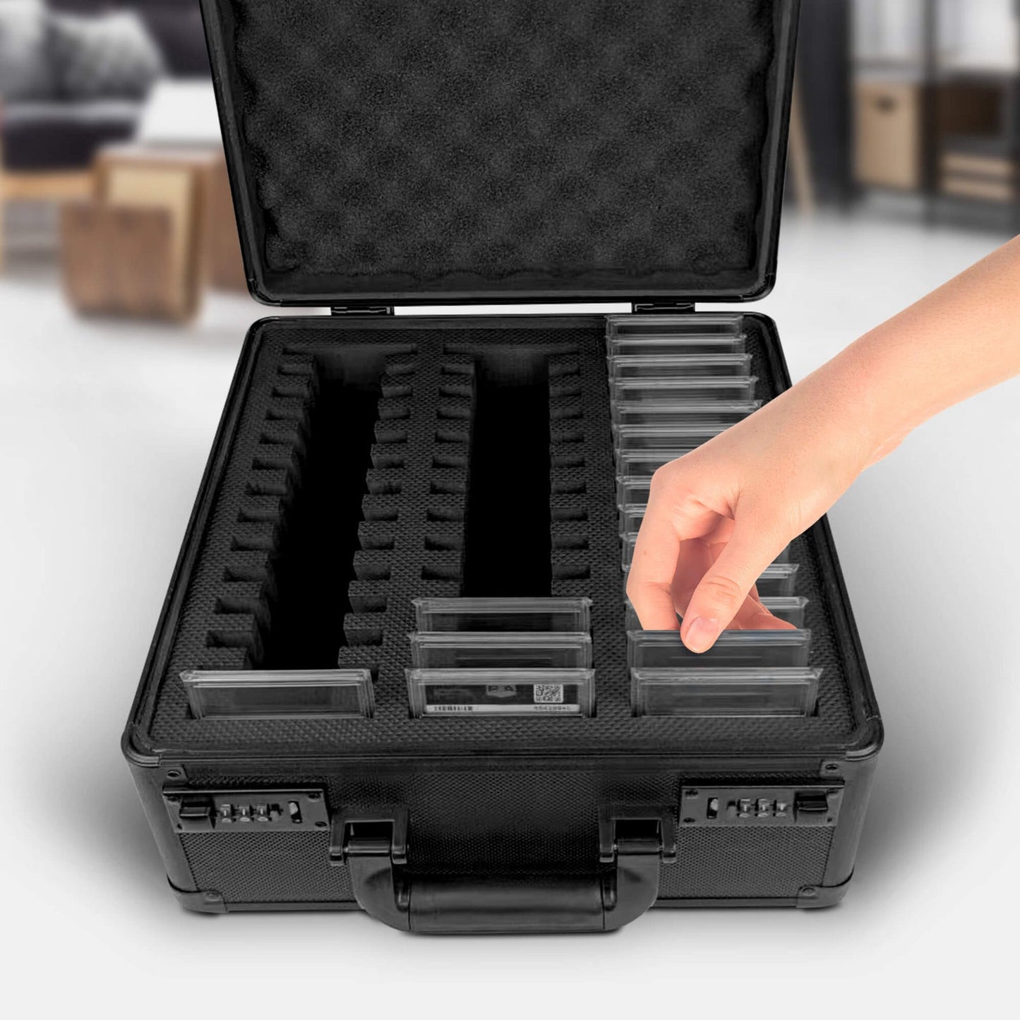 EVORETRO Black Graded Card Storage Case 3 Rows with Individual Slot Fit