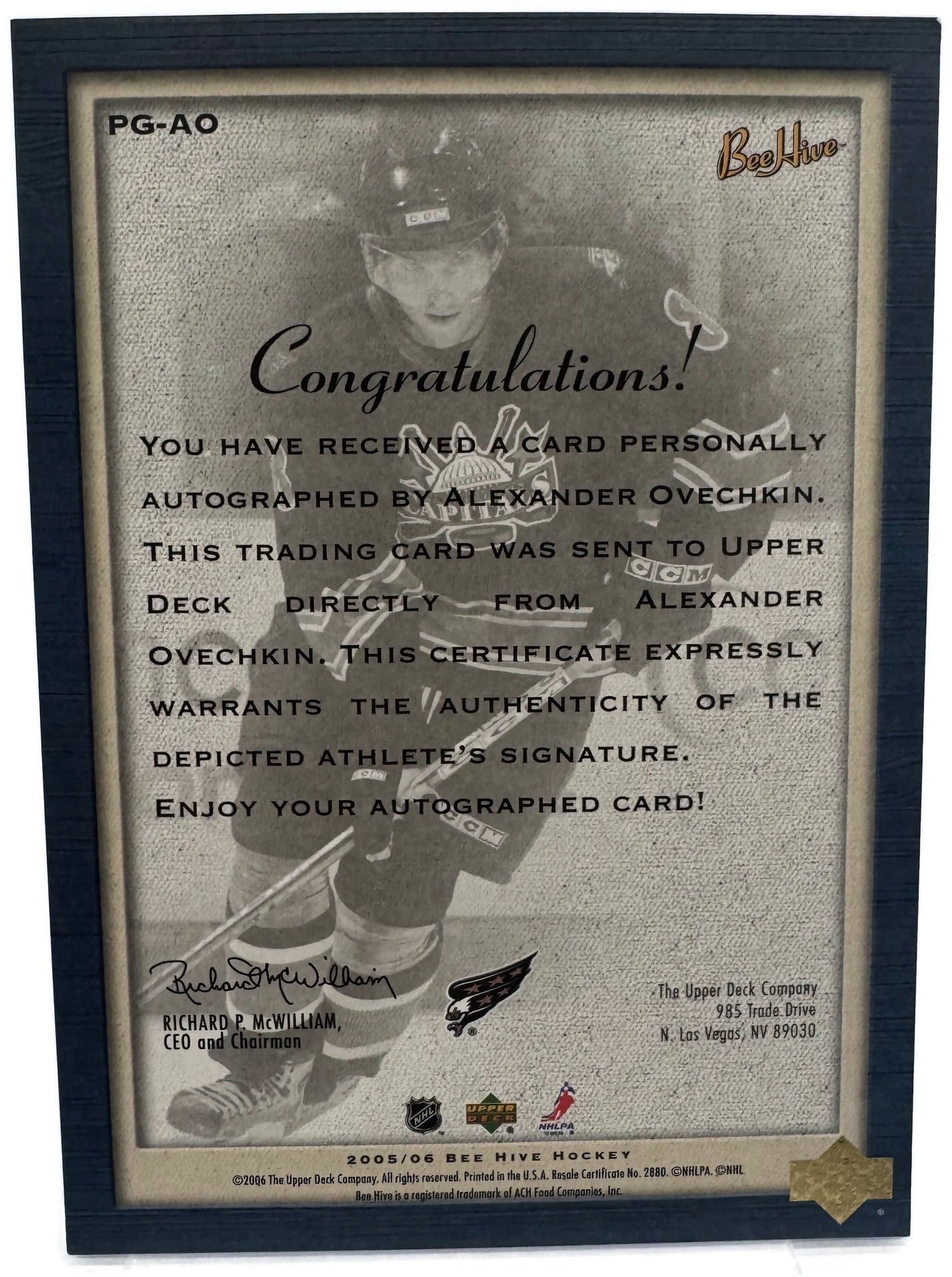 UD Alexander Ovechkin Capitals 2005/06 BeeHive PG-A0 Auto Oversized