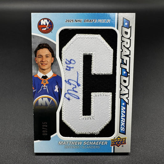 2025-26 UD GAME USED Matthew Schaefer C Draft Day Marks  /35 DDM