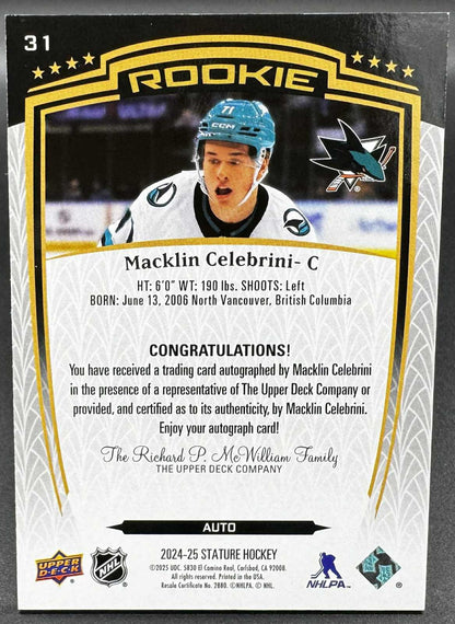 2024-25 Upper Deck STATURE Macklin Celebrini Rookie Auto 31