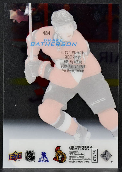 2018-19 UD Series 1 Young Guns Acetate Drake Batherson 484 Ottawa Senators RC 2814