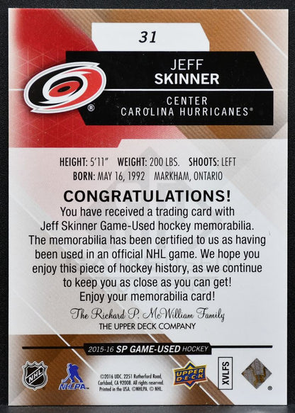 2015-16 SP Game Used Jersey Jeff Skinner 31 Carolina Hurricanes Jersey 4817