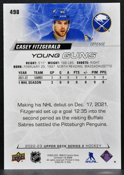 2022-23 Upper Deck Series 2 Young Guns Casey Fitzgerald 498 Sabres RC 3840