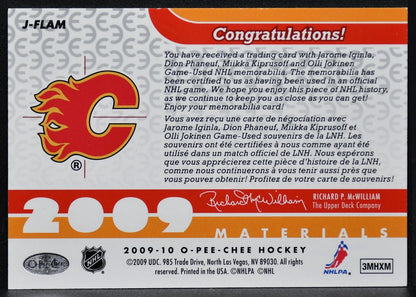 2009-10 OPC Materials Phaneuf/Iginla/Kiprusoff/Jokinen Jersey 8296