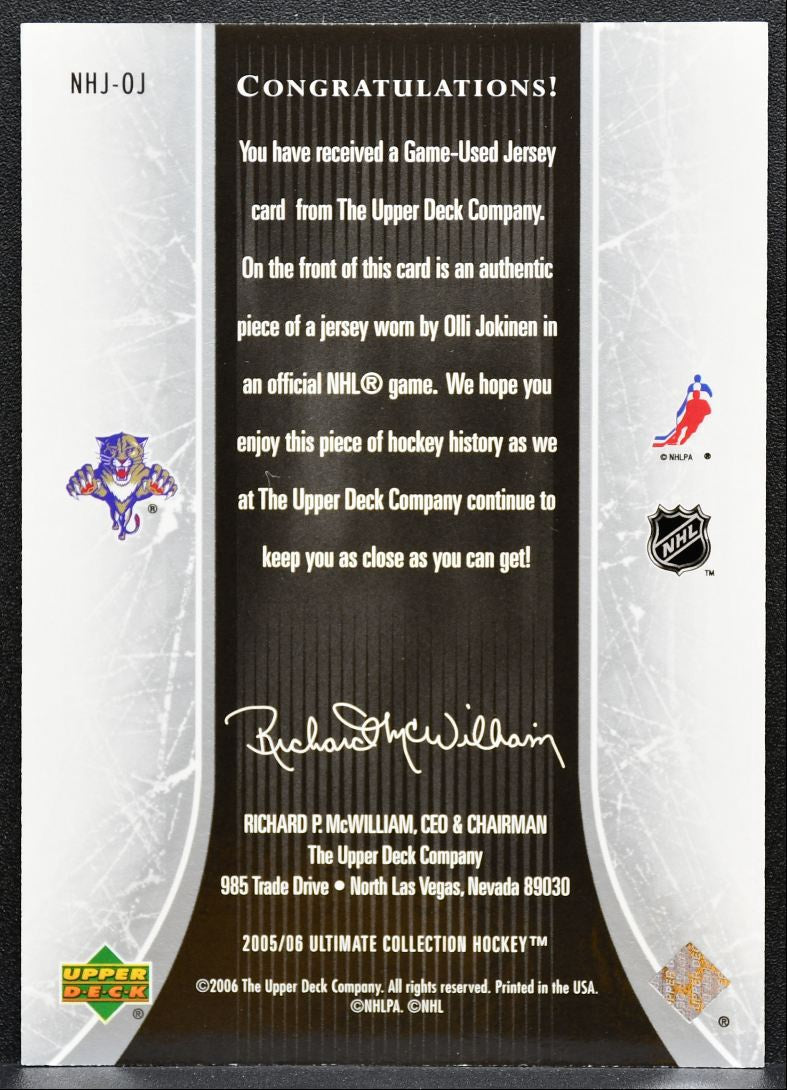 2005-06 UD Ultimate Collection National Heroes Jerseys Jokinen /200 Jersey 0957