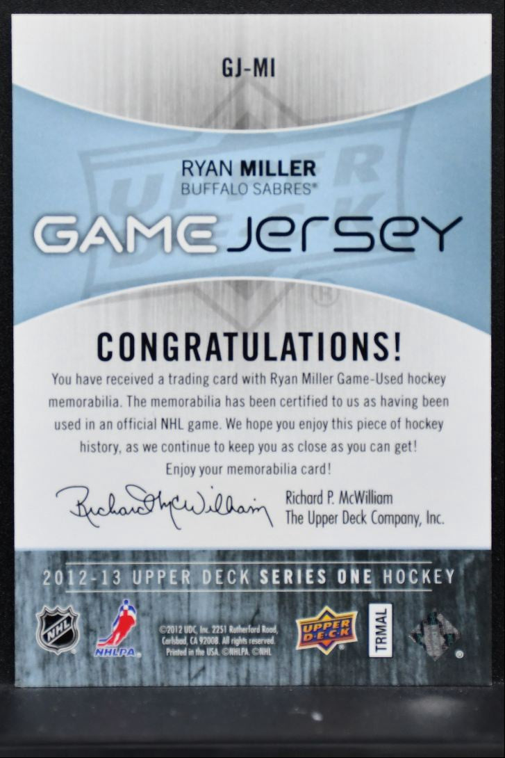 2012-13 Upper Deck Series 1 Game Jerseys Ryan Miller Buffalo Sabres Jersey 3995