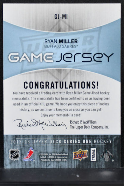 2012-13 Upper Deck Series 1 Game Jerseys Ryan Miller Buffalo Sabres Jersey 3995