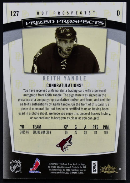 2006-07 Fleer Hot Prospects Prized Prospect Authentic Yandle RC Auto /599 Patch