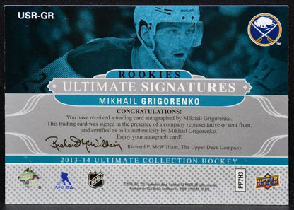 2013-14 UD Ultimate Collection RC Mikhail Grigorenko USR-GR Sabres Auto 5903