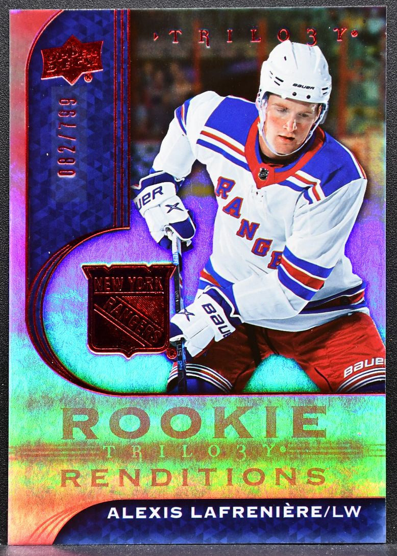 2020-21 UD Trilogy Rookie Renditions Red Foil Alexis Lafreniere Rangers RC 6446
