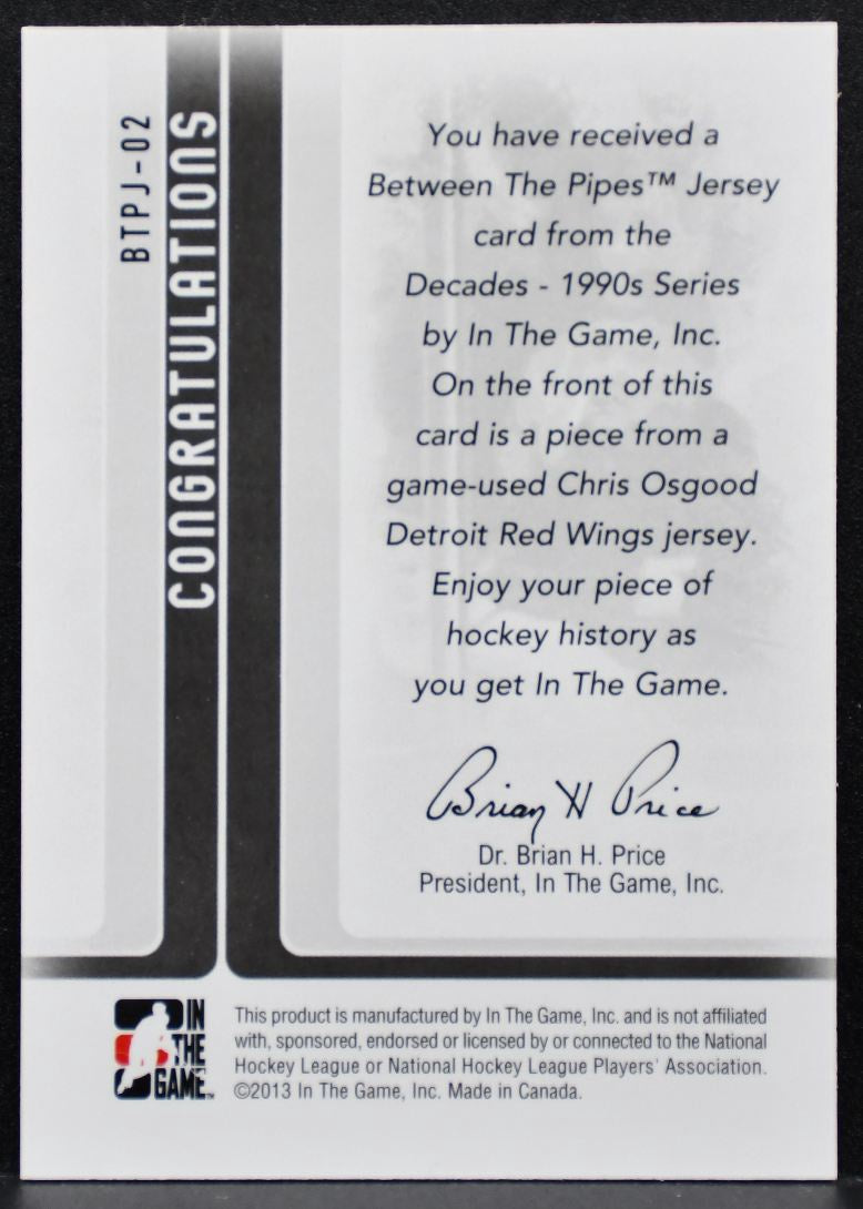 2013-14 In The Game Decades 1990s Between the Pipes Jersey Osgood Jersey 8017