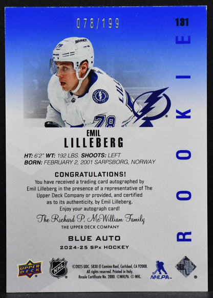 2024-25 SPx Rookie Blue Auto Emil Lilleberg 131 RC Auto 078/199