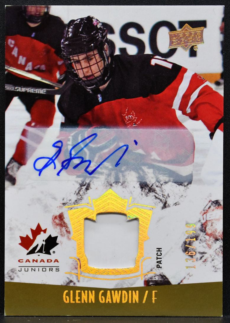 2015-16 UD Team Canada Juniors Gold Spectrum Auto Patch Glenn Gawdin Auto 7552