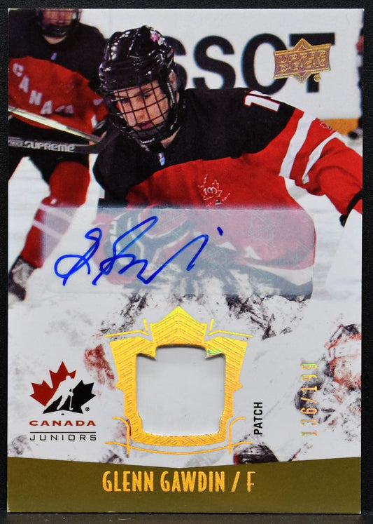 2015-16 UD Team Canada Juniors Gold Spectrum Auto Patch Glenn Gawdin Auto 7552