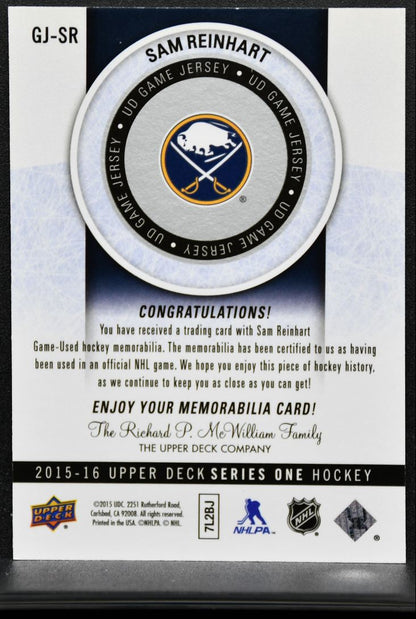 2015-16 UD Series 1 UD Game Jerseys Reinhart GJ-SR Sabres Jersey 4368