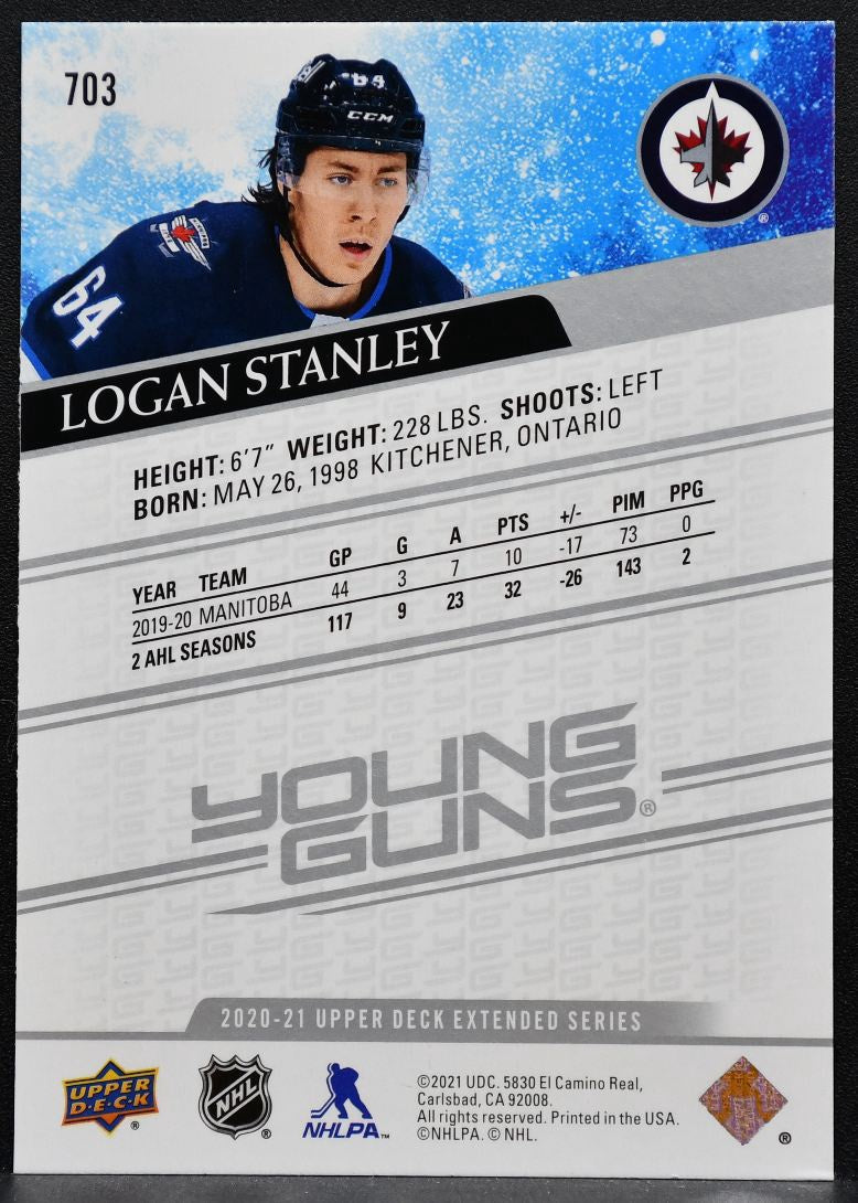 2020-21 Upper Deck Extended Series Young Guns Logan Stanley 703 Jets RC 3055