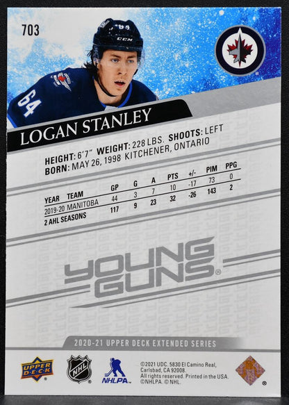 2020-21 Upper Deck Extended Series Young Guns Logan Stanley 703 Jets RC 3055