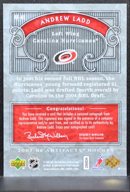 2007-08 Upper Deck Artifacts Auto-Facts Andrew Ladd AF-AL Hurricanes Auto 0000