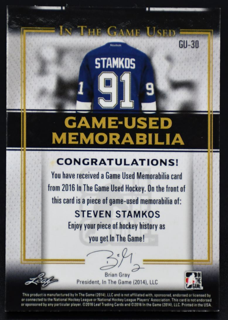 2016-17 Leaf In The Game Used Game Used Memorabilia Stamkos GU-30 25/45 Jersey