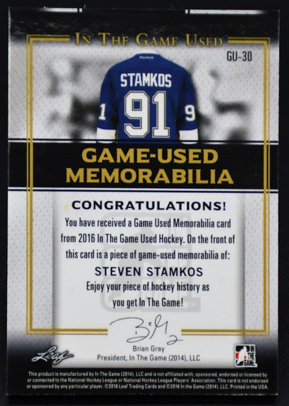2016-17 Leaf In The Game Used Game Used Memorabilia Stamkos GU-30 25/45 Jersey