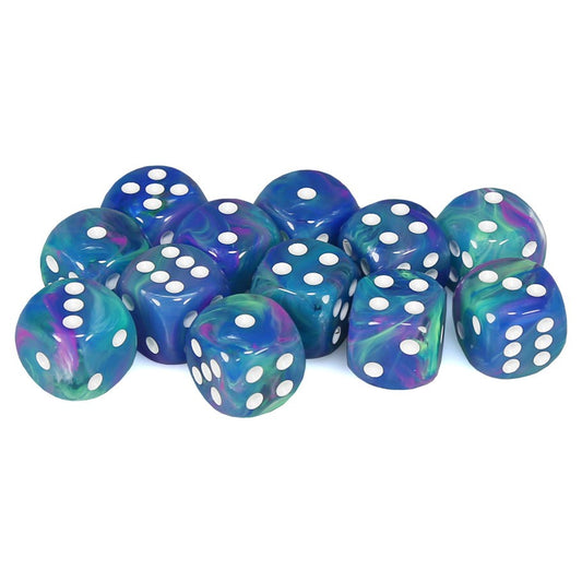 Festive 12 * D6 Waterlily / White 16mm Chessex Dice (CHX27746)