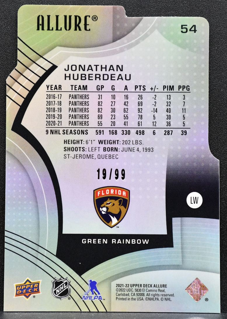 2021-22 UD Allure Green Rainbow Die Cut Jonathan Huberdeau Panthers 19/99 4362
