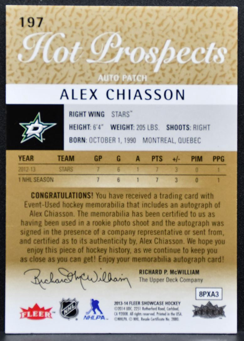 2013-14 Fleer Hot Prospects Auto Patch Chiasson RC Auto 225/375 Patch 7065
