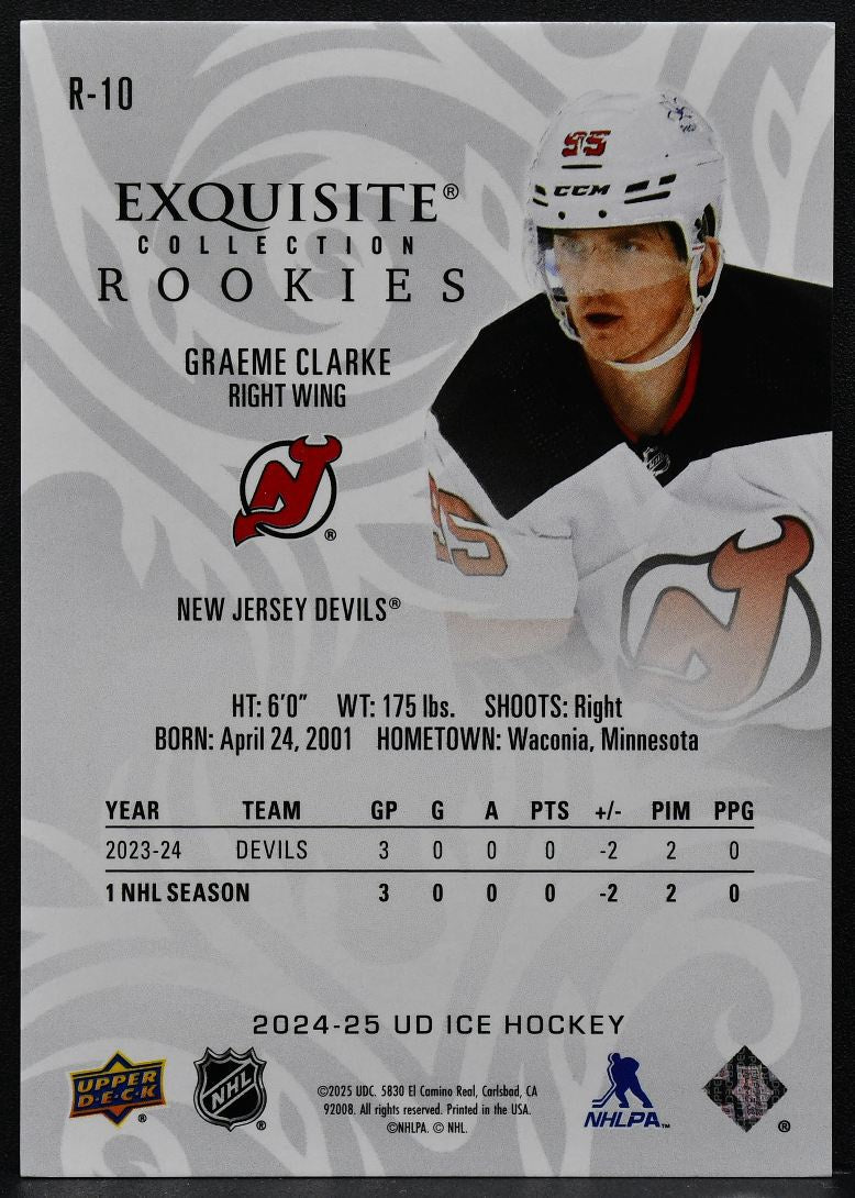 24-25 UD Ice Exquisite Collection RCs Graeme Clarke R-10 Devils RC 165/299 8853
