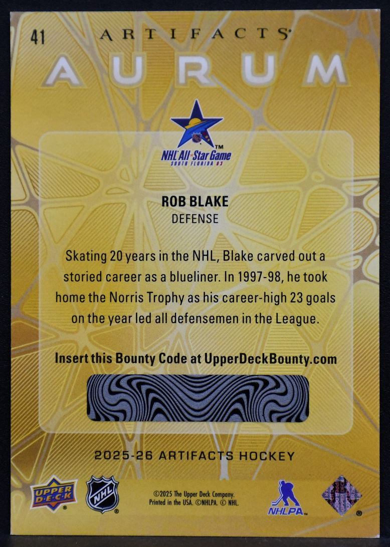 2025-26 UD Artifacts Aurum All Star Team Rob Blake 41 All Star Team
