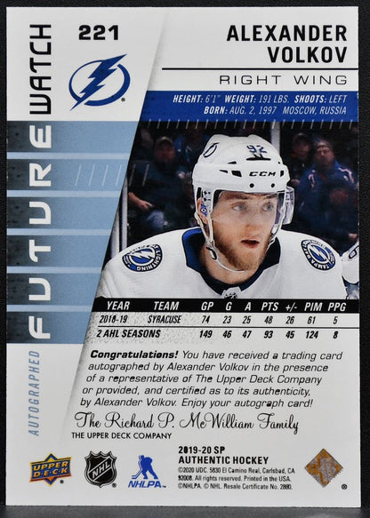 2019-20 SP Authentic Future Watch Auto Volkov Lightning RC Auto 569/999 7523