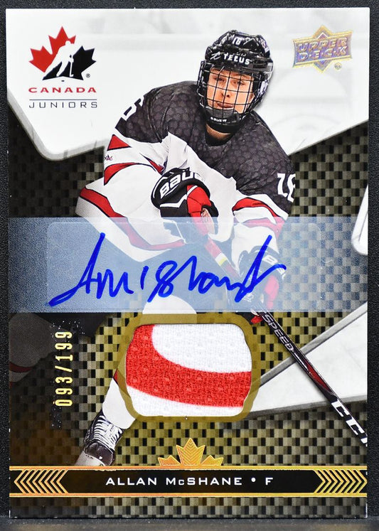 2018-19 UD Team Canada Juniors Premium Swatch Autos McShane Auto Jersey 0637