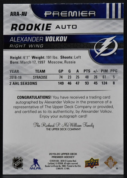 2019-20 UD Premier Acetate Volkov ARA-AV Lightning RC Auto 124/149 9666