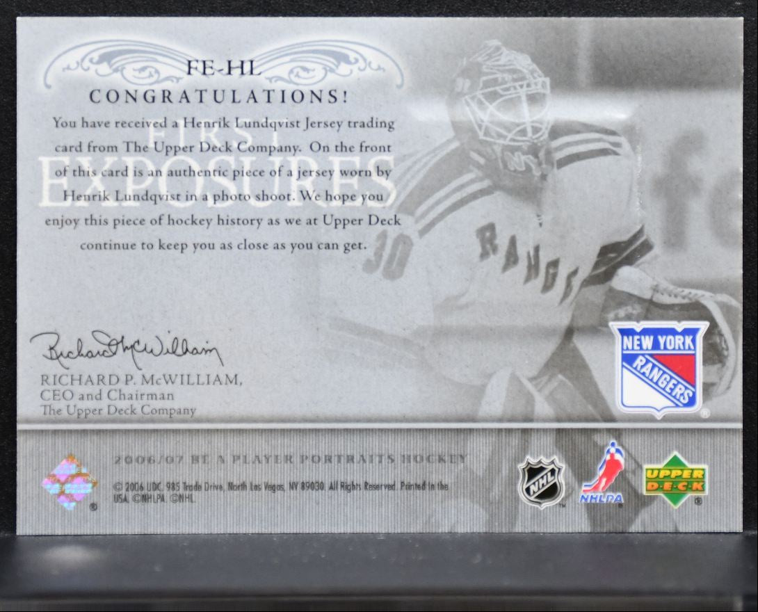2006-07 UD Be A Player First Exposures Henrik Lundqvist Rangers Jersey 1885