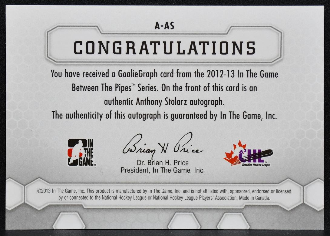 2013-14 ITG Between the Pipes Goaliegraphs Stolarz A-AS London Knights Auto 2230