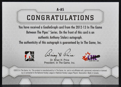 2013-14 ITG Between the Pipes Goaliegraphs Stolarz A-AS London Knights Auto 2230