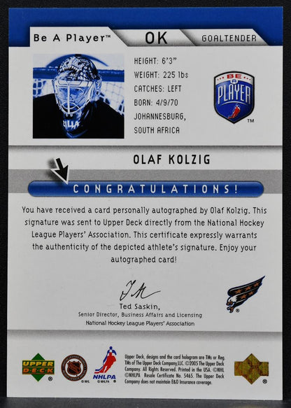 2005-06 Upper Deck Be A Player Auto Olaf Kolzig 90 Washington Capitals Auto 2503