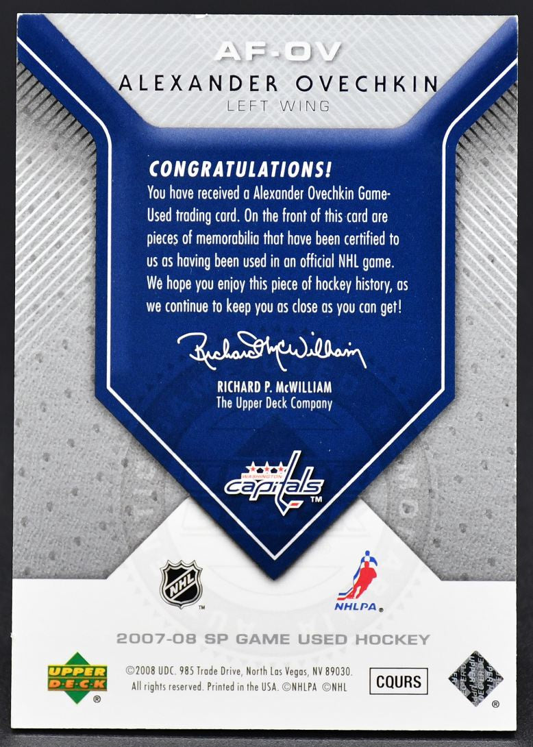 2007-08 SP Game Used Authentic Fabrics Jersey Alexander Ovechkin AF-OV Jersey