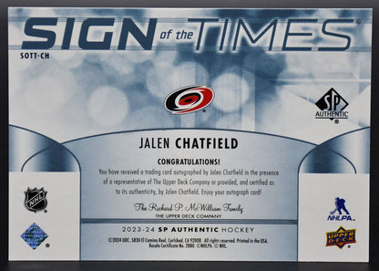 2023-24 SP Authentic Jalen Chatfield SOTT-CH Carolina Hurricanes Auto