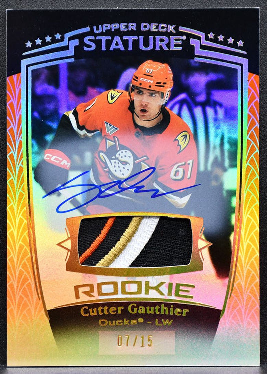 2024-25 UD Stature Rookie Premium Auto Orange Gauthier RC Auto 07/15 Patch 5951