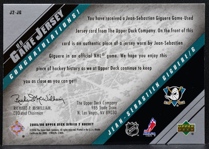 2005-06 UD Series 2 UD Game Jean-Sebastien Giguere Mighty Ducks Jersey 5005