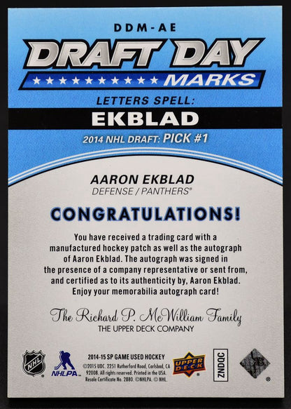 2014-15 SP Game Used Draft Day Marks Aaron Ekblad DDM-AE RC Auto 13/35 Jersey