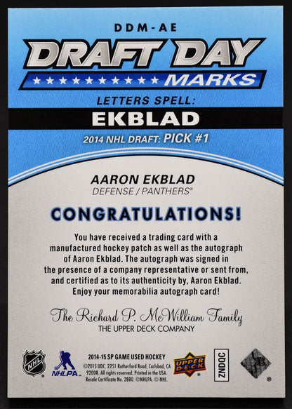 2014-15 SP Game Used Draft Day Marks Aaron Ekblad DDM-AE RC Auto 13/35 Jersey